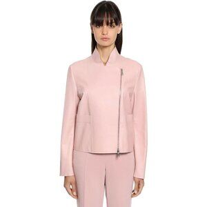 Sportmax Womens Higher Nappa Leather Jacket Pink Zip 6 NEW